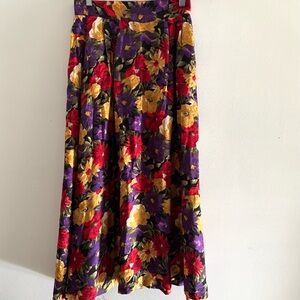 Vintage Brooks Brothers 100% Silk Floral Midi Skirt Womens 8 Whimsigoth Romantic
